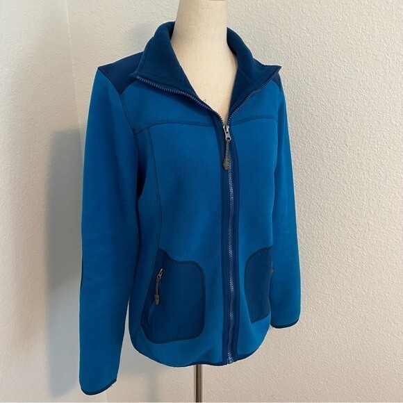 GREEN TEA Blue Fleece Navy Stripe Detail Two Zip Pockets Full Zip Front Size S - Picture 3 of 13